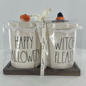 NWT Rae Dunn “Happy Halloween & Witch” Please Canister with Wooden Tray